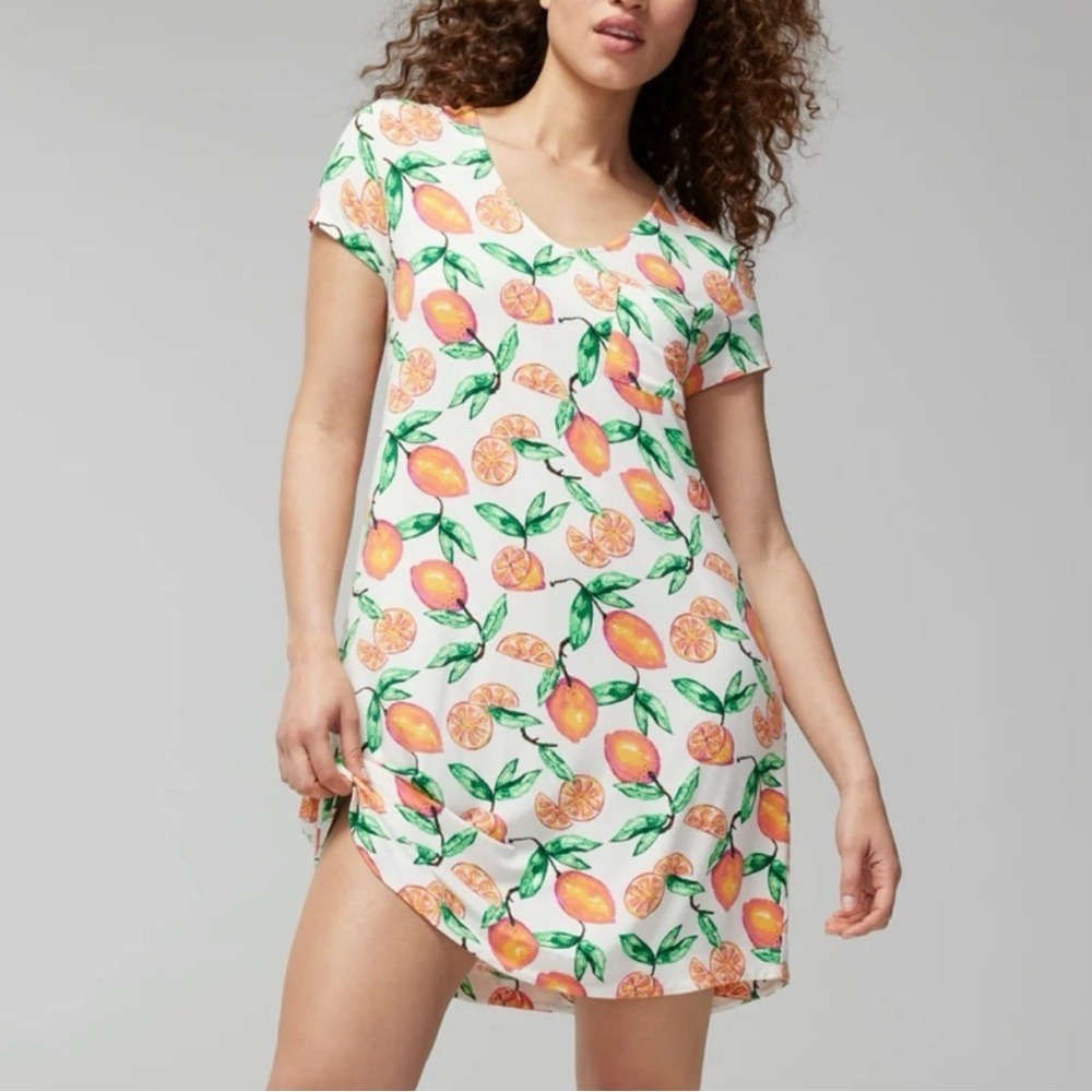 Soma SS Sleepshirt Lemon Citrus Tickled Pink V-Neck Nightgown Small NEW‎